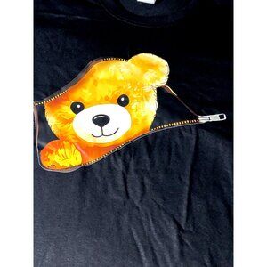 Black T-Shirt With Cute Teddy Bear Zipper Graphic Print For Women XL
